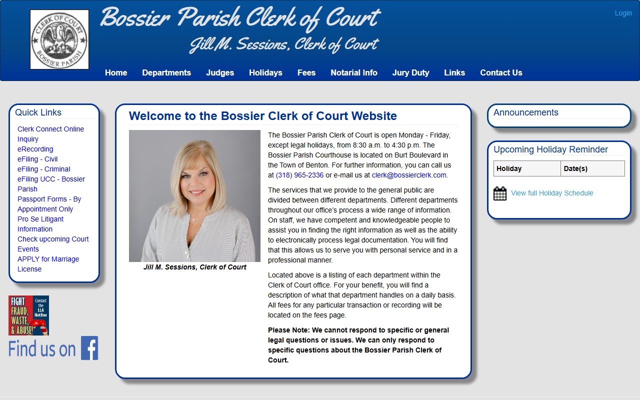 Minden phone directory Bossier-Webster Clerk of Court website