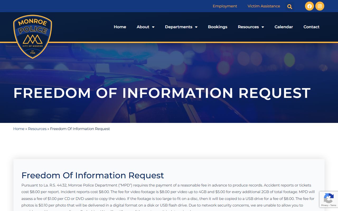 Monroe phone directory police FOIA request form
