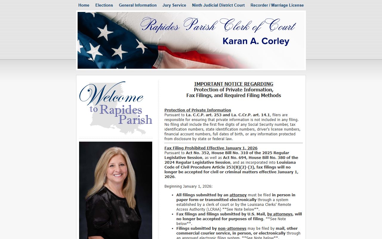 Rapides Parish Clerk website for Pineville phone directory searches