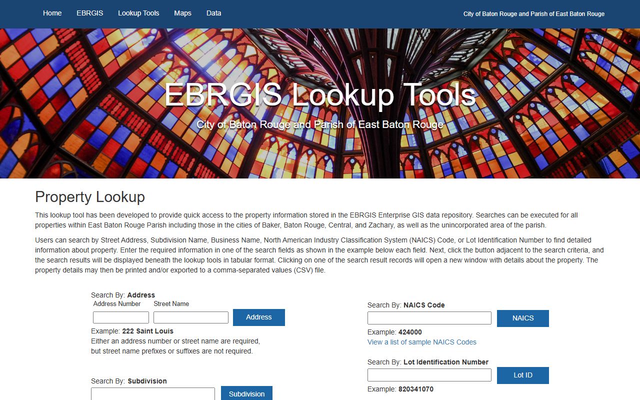 St. George phone directory EBRGIS property lookup tool