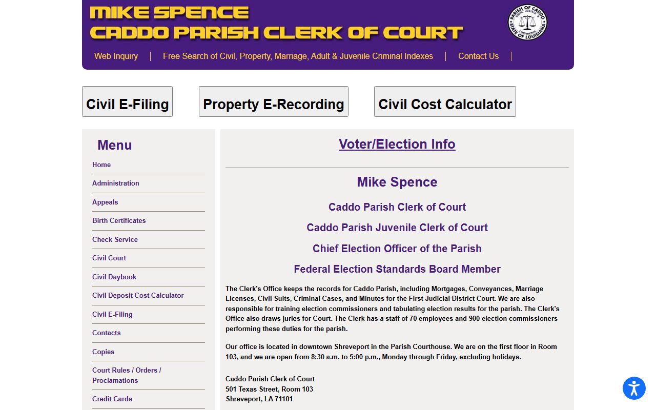 Caddo Parish Clerk of Court website phone directory