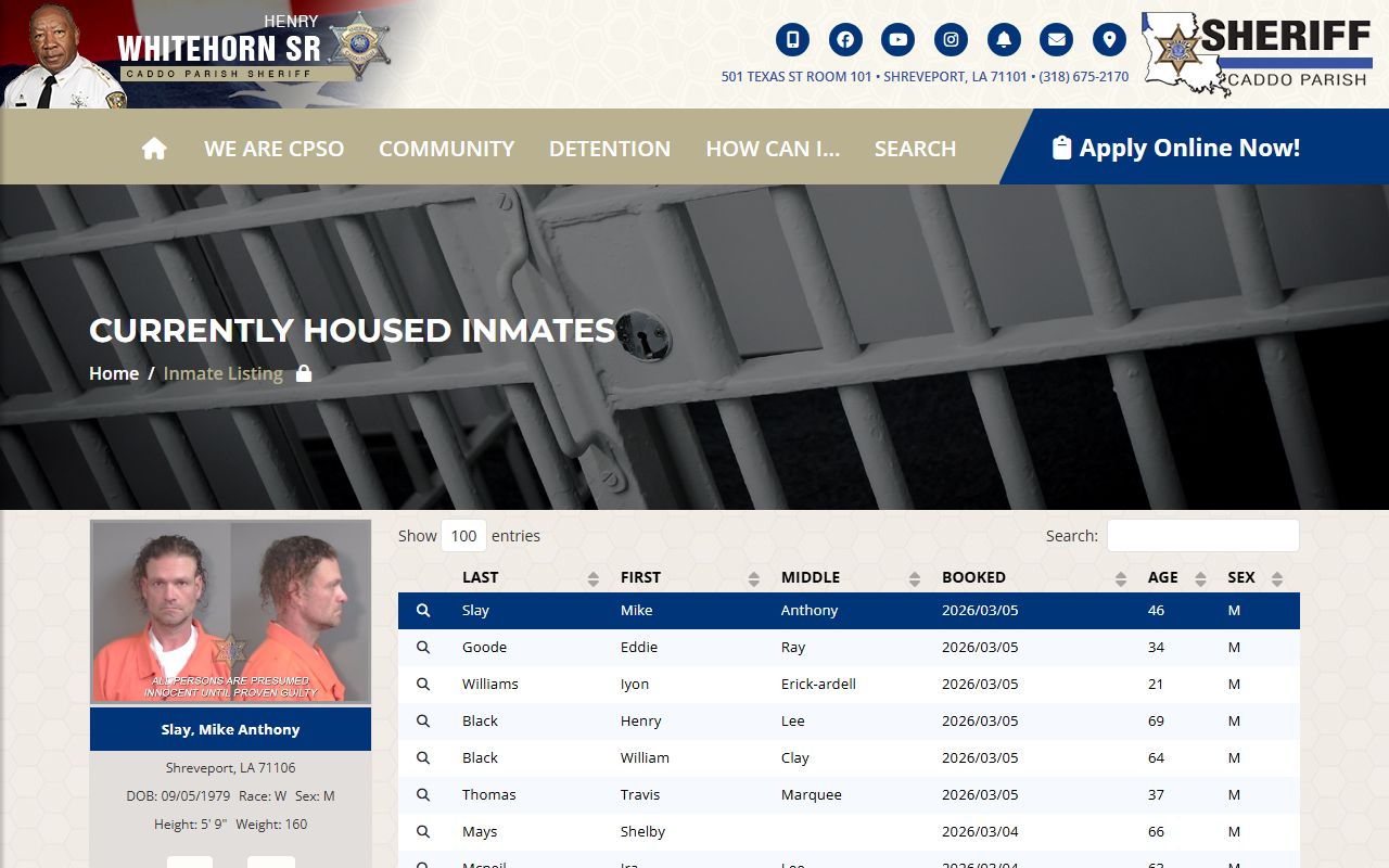 Caddo Parish Sheriff inmate search phone directory
