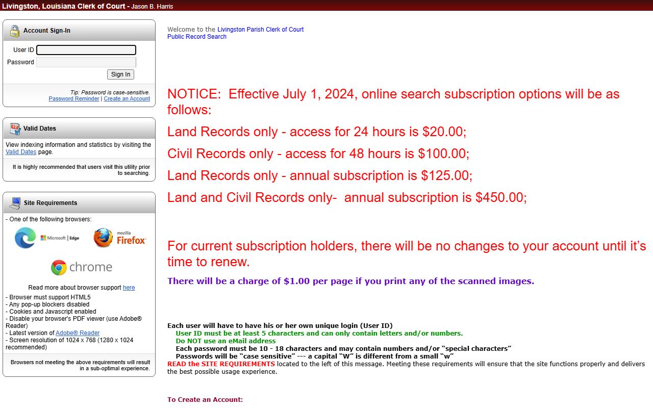 Livingston Clerk eSearch portal related to East Baton Rouge Parish phone directory