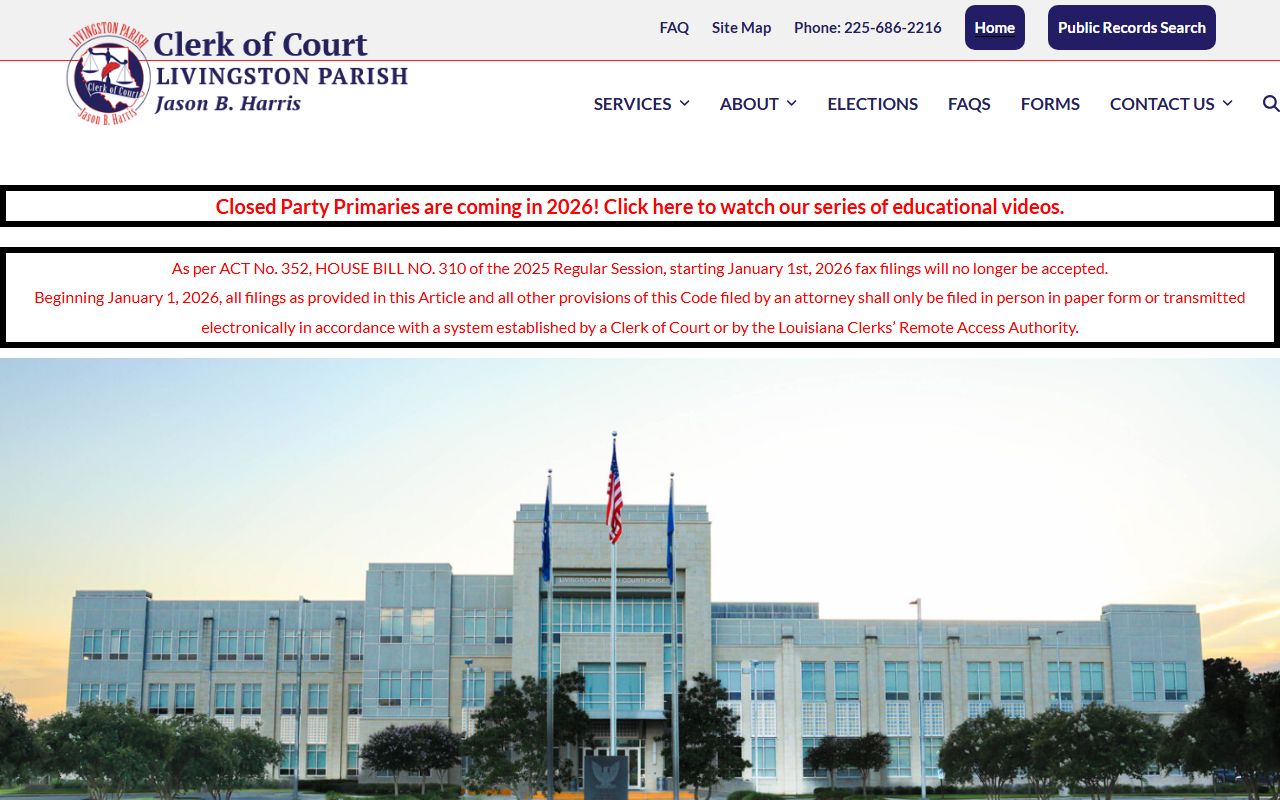 Livingston Parish Clerk of Court website for phone directory searches