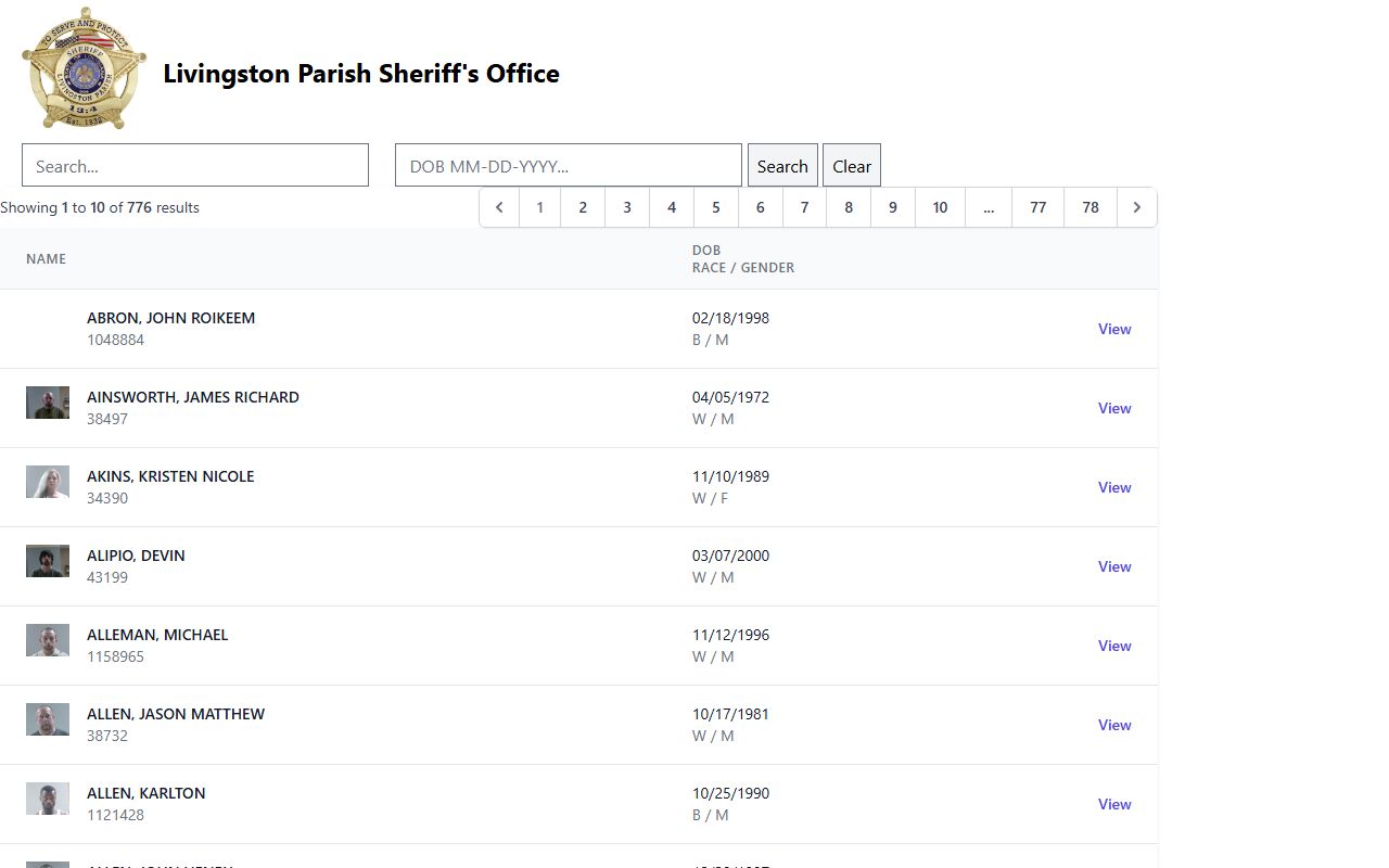 Livingston Parish jail roster search for phone directory lookups