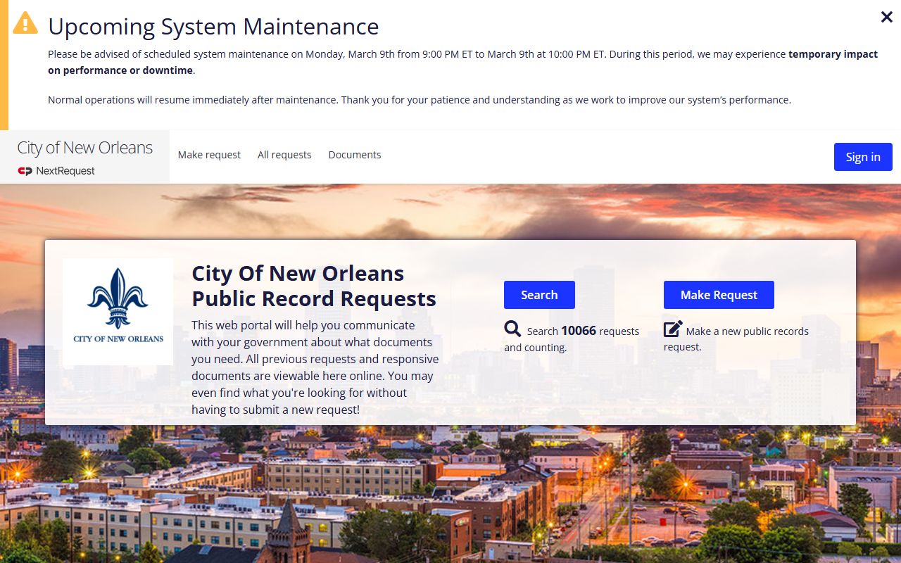 NOLA public records portal for Orleans Parish phone directory requests