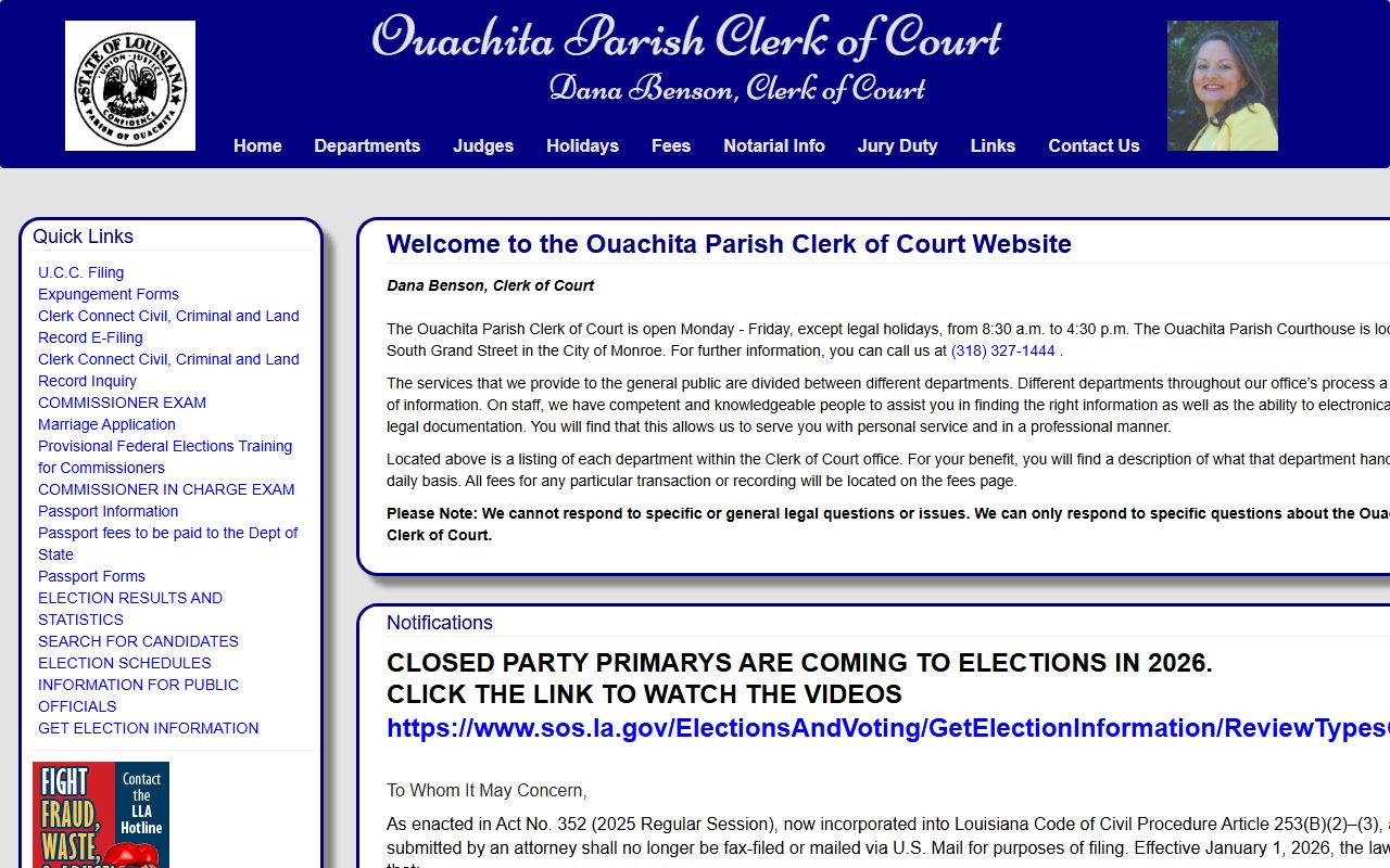 Ouachita Parish Clerk of Court website for phone directory lookups