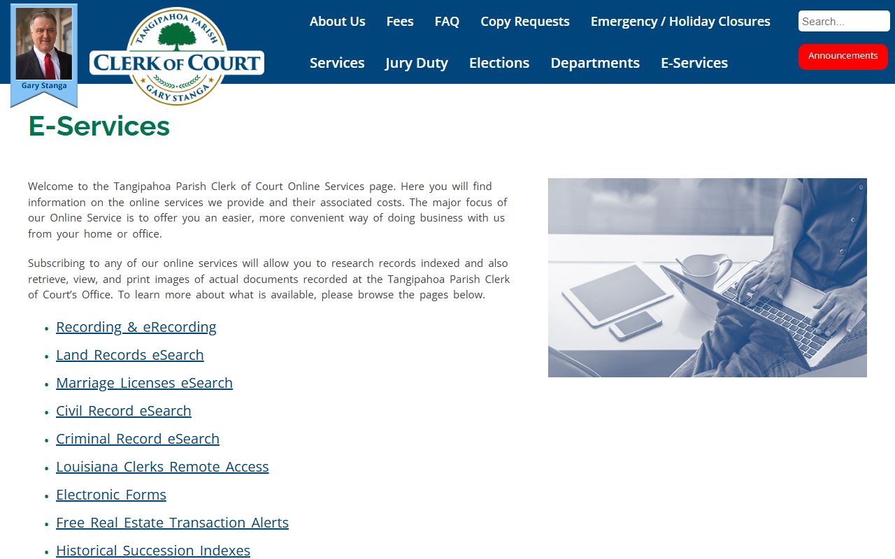 Tangipahoa Parish E-Services portal for phone directory records search