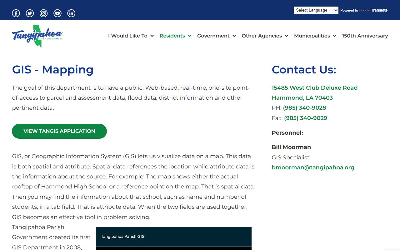 Tangipahoa Parish GIS mapping tool for phone directory property search