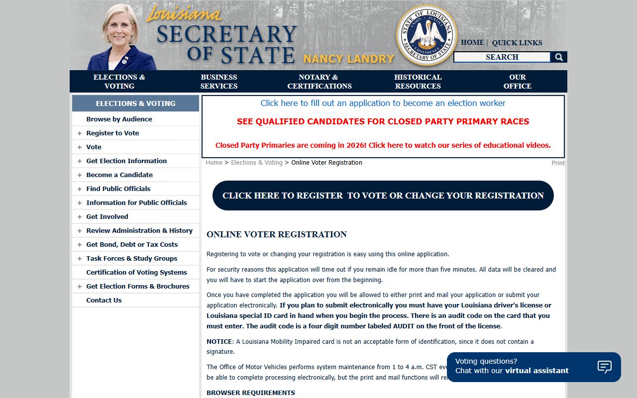 Louisiana online voter registration phone directory