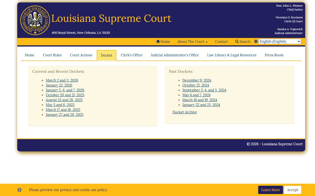 Louisiana Supreme Court docket for phone directory searches