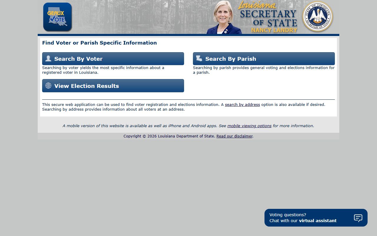 Louisiana voter portal phone directory search
